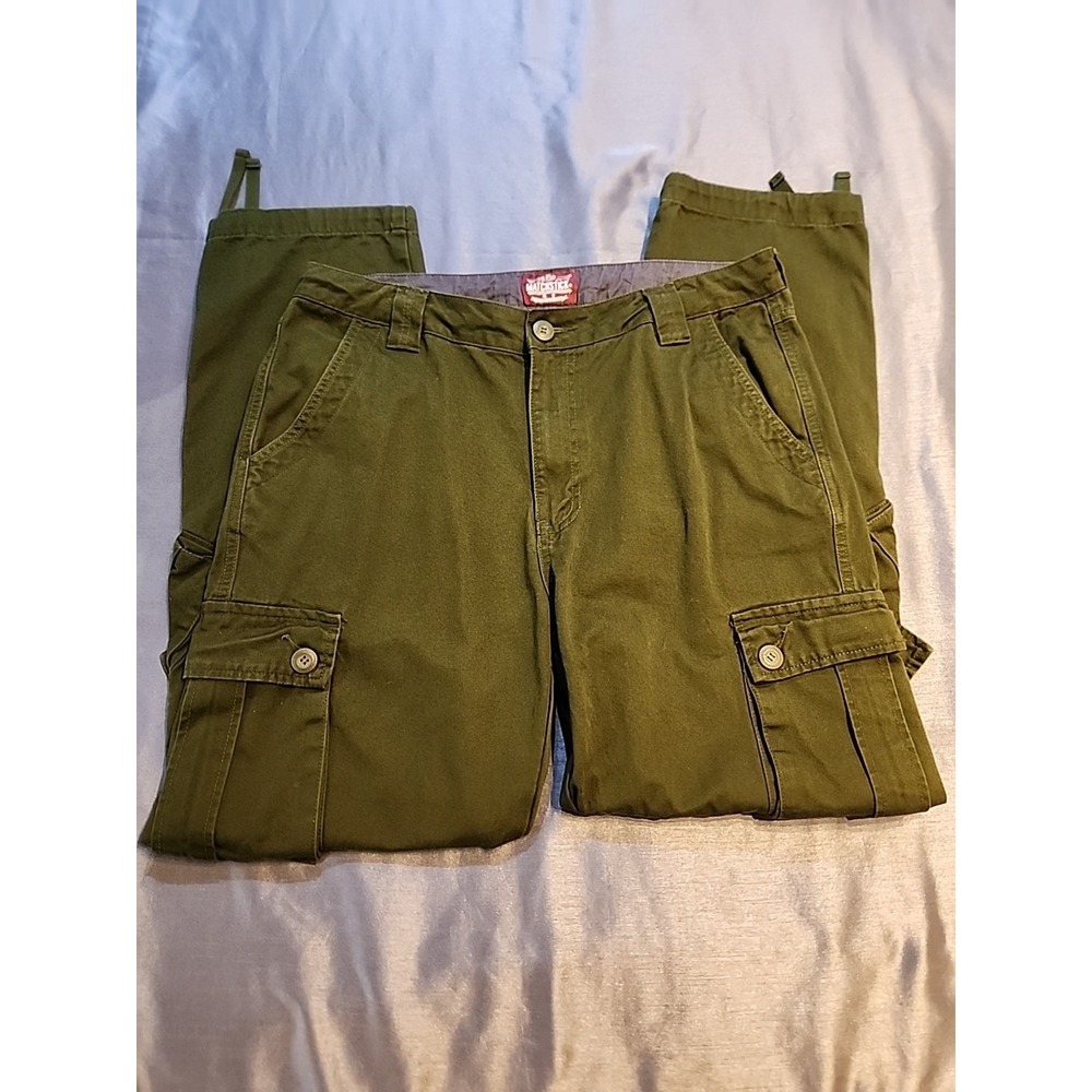 Matchstick Mens Cargo‎ Pants Olive Green Military Multi Pocket Utility 37x31